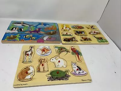 Melissa & Doug Puzzle Lot (3 Puzzles)  Wooden Farm Animals Pets And Sea Animals • $24.99