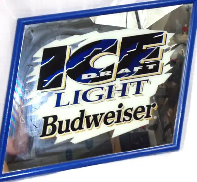 Vintage Budweiser Ice Light Draft Bar Pub Mirror Sign Slanted Blue Frame 1994 • $25.99