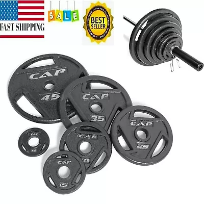 2 In Grip Cast Iron Olympic Weight Plates Barbell Plates 5 10 25 35 45 Lb Lot US • $22.97