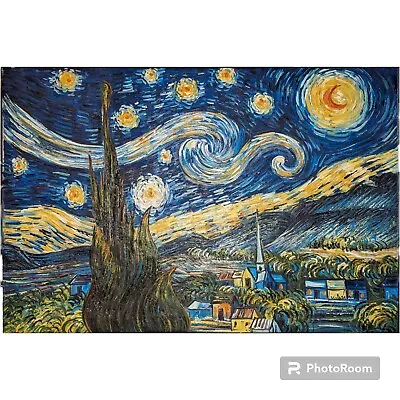 ✨ STARRY NIGHT After VAN GOGH By W. Adam 36  X 24  HEAVY IMPASTO OIL ON CANVAS • $672.75