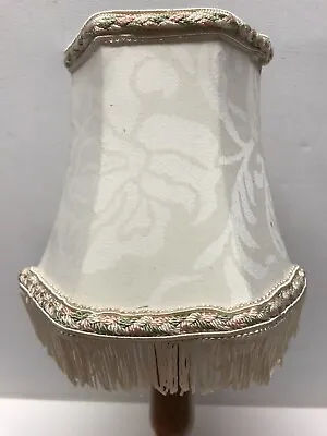 Vintage Lampshade Clip On  cream Damask Fabric With Cream Fringes Vgc • £7.50