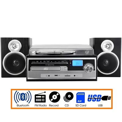 Trexonic 3-Speed Turntable Stereo System Record CD Player W FM Bluetooth AUX USB • $130.78