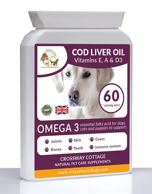 Cod Liver Oil + Vitamin EA & D3  High Strength For Dogs & Cats 1000mg 60 Gels • £14.50