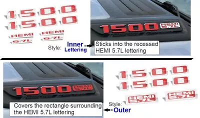 1500 HEMI 5.7L Hood Emblem Overlay Decals - 19-22 Ram Rebel & Laramie Sport Hood • $14.99