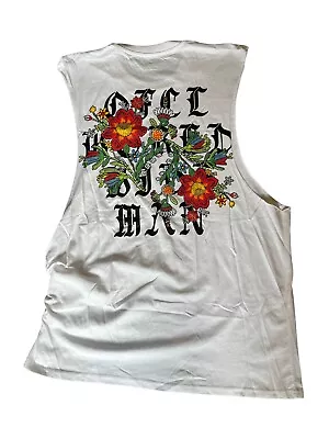 Boohoo Man Official Floral Back Print Tank Top Sleeveless Vest White • £4.65