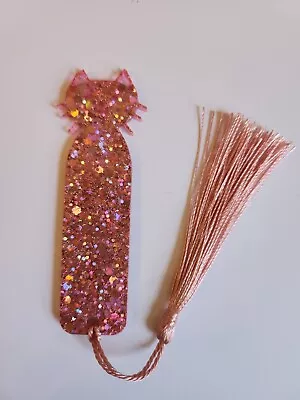 Cat Sparkle Resin Bookmark With Tassel Pink With Glitter • £3.50