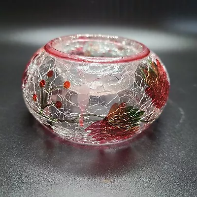 Yankee Candle Christmas Holiday Crackle Glass Holly Tea Light Holder  • £9.63