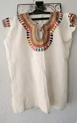 Mexican Embroidered Women's Blouse Whitw Top One Size Handmade Cotton • $25.79