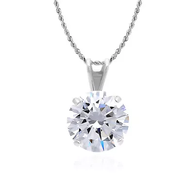 .25CT-4CT Lab-Grown Moissanite Certified 14K White Gold Round Solitaire Pendant • $95