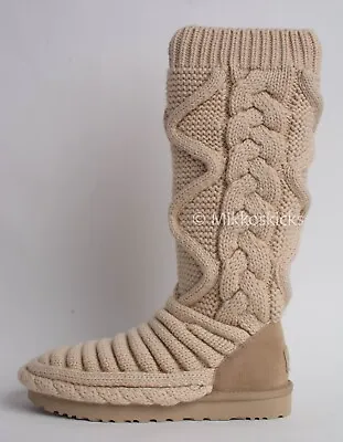 US Size 6 - UGG Women's Classic Tall Boot Chunky Knit In Natural • $79.52