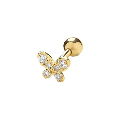 9ct Yellow Gold Butterfly Cartilage Helix Tragus 6mm Post Stud Single Earring • £45.59
