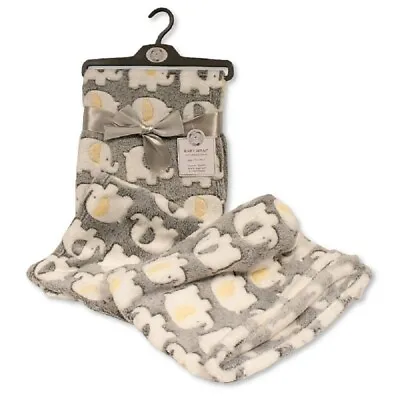 Elephant Baby Blanket Wrap Grey & White 75 X 100 Cm Soft Plush By Snuggle Baby • £8.95