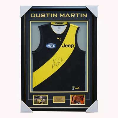 $995 • Buy Dustin Martin Signed Richmond AFL Jumper Framed 2017 AFL Premiers + COA