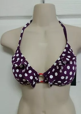 Marie Meili Swim NWT Sizes Medium Or Large Purple W/ White Polka Dot Bikini Top  • £5.78