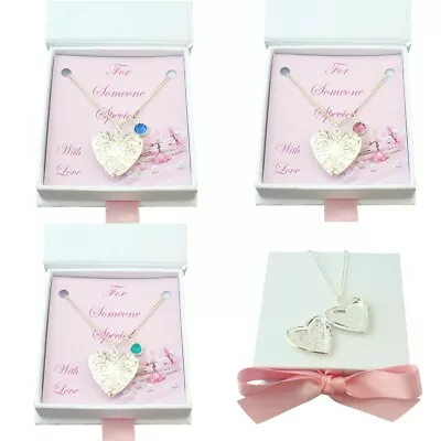 Heart Locket Necklace With Birthstone For Women Or Girls In Special Gift Box • £14.99