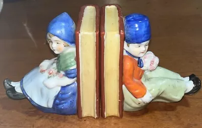 Pair Ceramic Bookends Dutch Boy Girl Children Made In Japan • £24.08