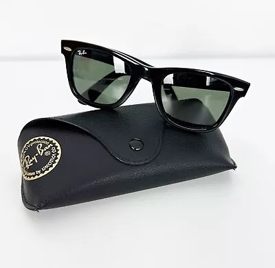 Ray Ban Wayfarer RB 2140 901 Wayfarer Black Green 50mm Glass Lens Sunglasses • $74.99