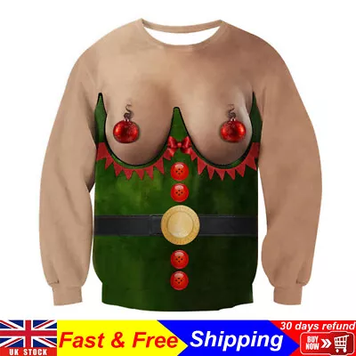 Christmas Jumper Sweater Mens Women Funny 3D Print Sweatshirt Xmas Ugly Pullover • £18.61