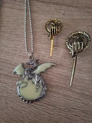 Game Of Thrones Inspired Dragon Necklace And Two Brooches Halloween Cosplay Uk • £1.99