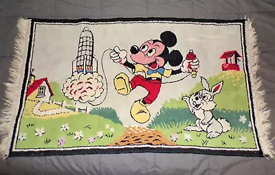 Vtg Disney Mickey Mouse Woven Rug Bathmat Rocket Spaceship Kite Thumper • $25