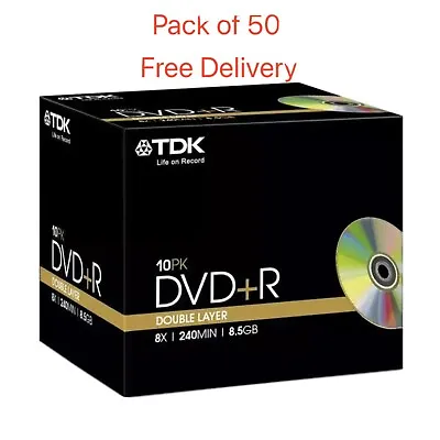£39.99 • Buy 50 X TDK DVD+R DL Dual Double Layer 8.5GB Disc 8x 240 Mins  In Jewel Case
