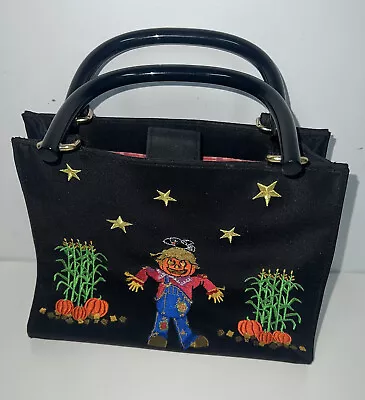 Kim Rogers Fall Autumn Thanksgiving Purse Handbag Scarecrow Embroidered Black • $14.99