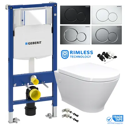 Rimless Wall Hung Toilet & GEBERIT Duofix 1.12m WC Concealed Cistern Frame Unit • £154.90