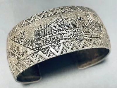 Astonishing Vintage Hopi Sterling Silver Signed Storyteller  Bracelet • $360.99