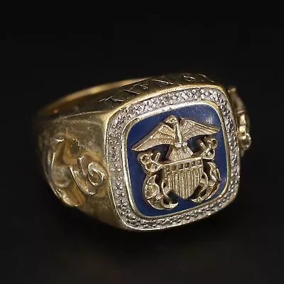 VTG Sterling Silver DANBURY MINT WWII Diamond & Lapis US Navy Ring Size 10 - 16g • $12.50