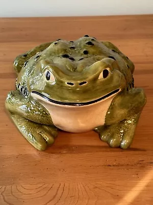 Large Vintage Arnel’s Glazed Ceramic Pottery Frog Toad Green & White Garden 13  • $50