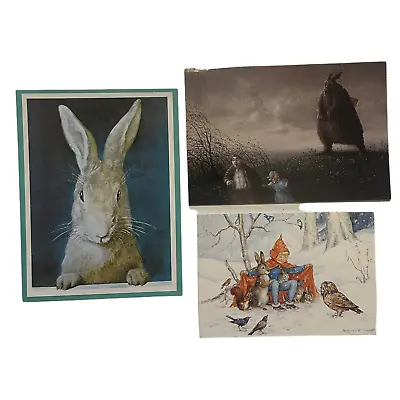 Vtg Bunny Cards Postcard Portrait Of A White Rabbit Michael Sowa Frohe Ostern • $7.99
