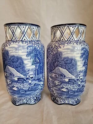 Two Antique Blue & White Decorated Olde Foley Ware Vases By James Kent England • £24.75