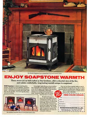 WOODSTOCK SOAPSTONE Wood Stoves 1989 Vintage Print Ad Original Man Cave Decor • $7.99