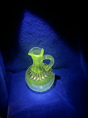 Vintage Clear Cut Glass Oil/Vinegar Cruet Bottle W Stopper. Glow In The Dark. ￼ • $20