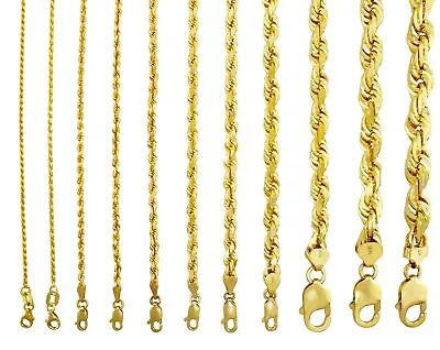 18K Yellow Gold Solid 2mm-7mm Rope Diamond Cut Chain Pendant Necklace 16 - 30  • $1263.99