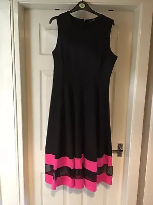 SHEIN Black 60s Mesh Insert Pink Striped Detail Skater Dress Size L • £3