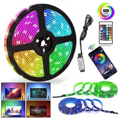 USB LED Strip Lights 1-5M RGB Colour 5050 Changing Tape TV Kitchen Lighting • £4.79