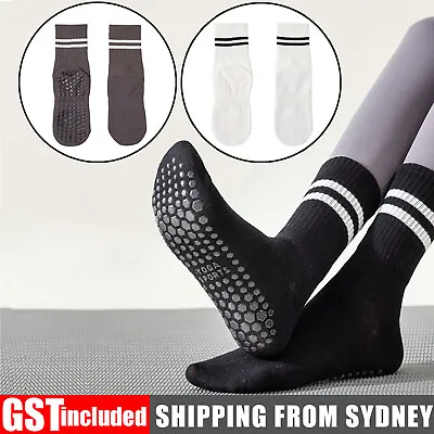 2Pairs Yoga Socks With Grips Non Slip Grip Crew Socks For Pilates Barre Dance AU • $7.99