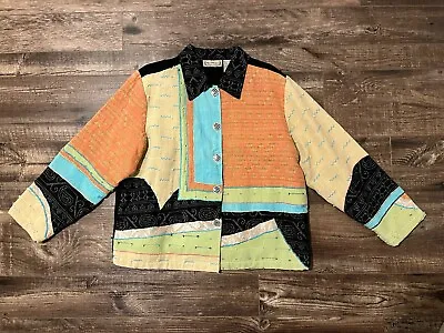 Vintage New Direction Womens Embroidered Coat Jacket XL Patchwork 80s Abstract • $12