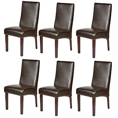 $997 • Buy Set Of 6 Rome Leather Brown Dining Chairs Durable Seat Wood Kitchen Cafe