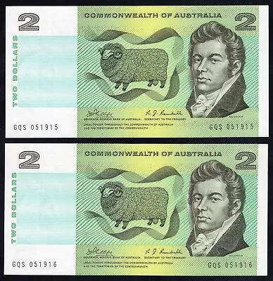 1968 Australia 2 Dollars Banknotes - Uncirculated Consecutive Pair - R83 • $140