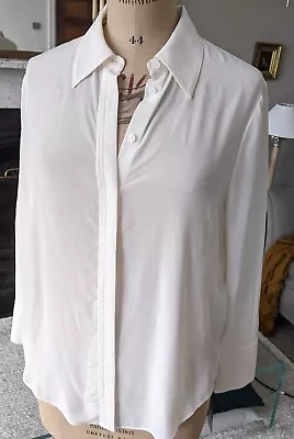 M&S Autograph Ivory/ecru/off White Silk Blouse 12 Consealed Buttons • £19.99