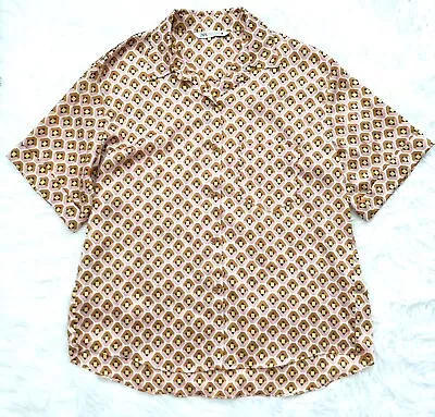 Zara Women's Geometric Print Pink Yellow Short Sleeve Collared Shirt Xl • $22.79