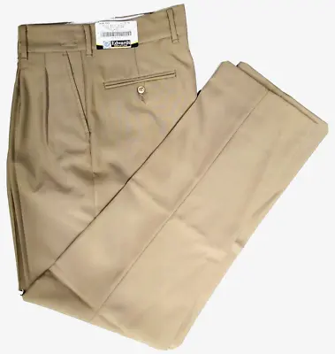 Edwards Pleated Poly Wool Blend Dress Pants Mens 32x32 Beige NEW NWT • $12.95