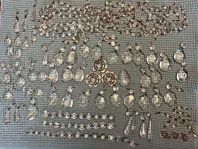 Prisms Vintage Chandelier Lamp Mixed Lot Glass Parts Pendant Crystal Chains • $85