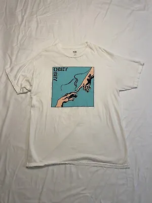 Obey Short Sleeve Graphic T-shirt Creation Of Adam Michelangelo Passing Joint L  • $20