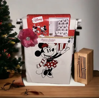 Disney Mickey & Minnie Mouse White Shower Curtain Christmas Tree Gifts 72”x72” • $40.95
