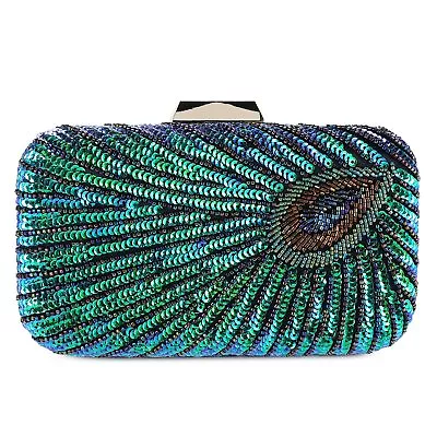 1920s Beaded Sequin Peacock Evening Clutch Bags Vintage Evening Bag Party Purse • $22.79