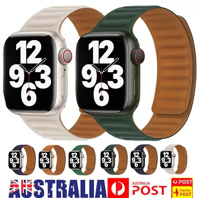 $13.89 • Buy For Apple Watch Band Series Ultra 8 7 6 5 4 3 2 1 SE Leather Link Magnetic Strap