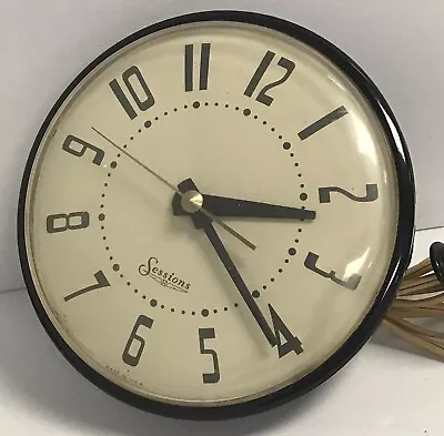 Vintage 6” SESSIONS Mid Century Black Round Electric Wall Clock WORKS • $29.99